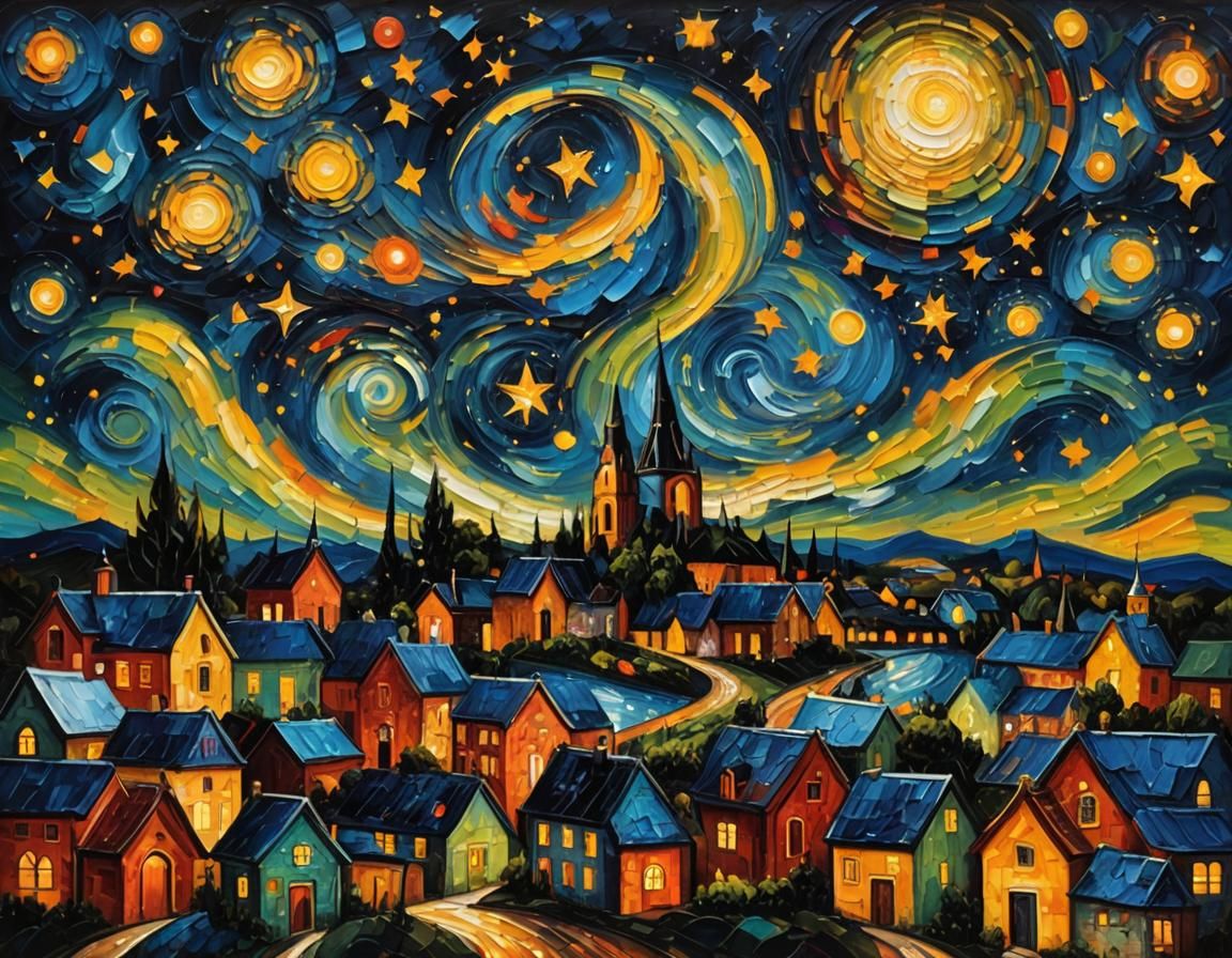 My Open Prompt: Starry Night, Heavy Impasto Painting - AI Generated ...