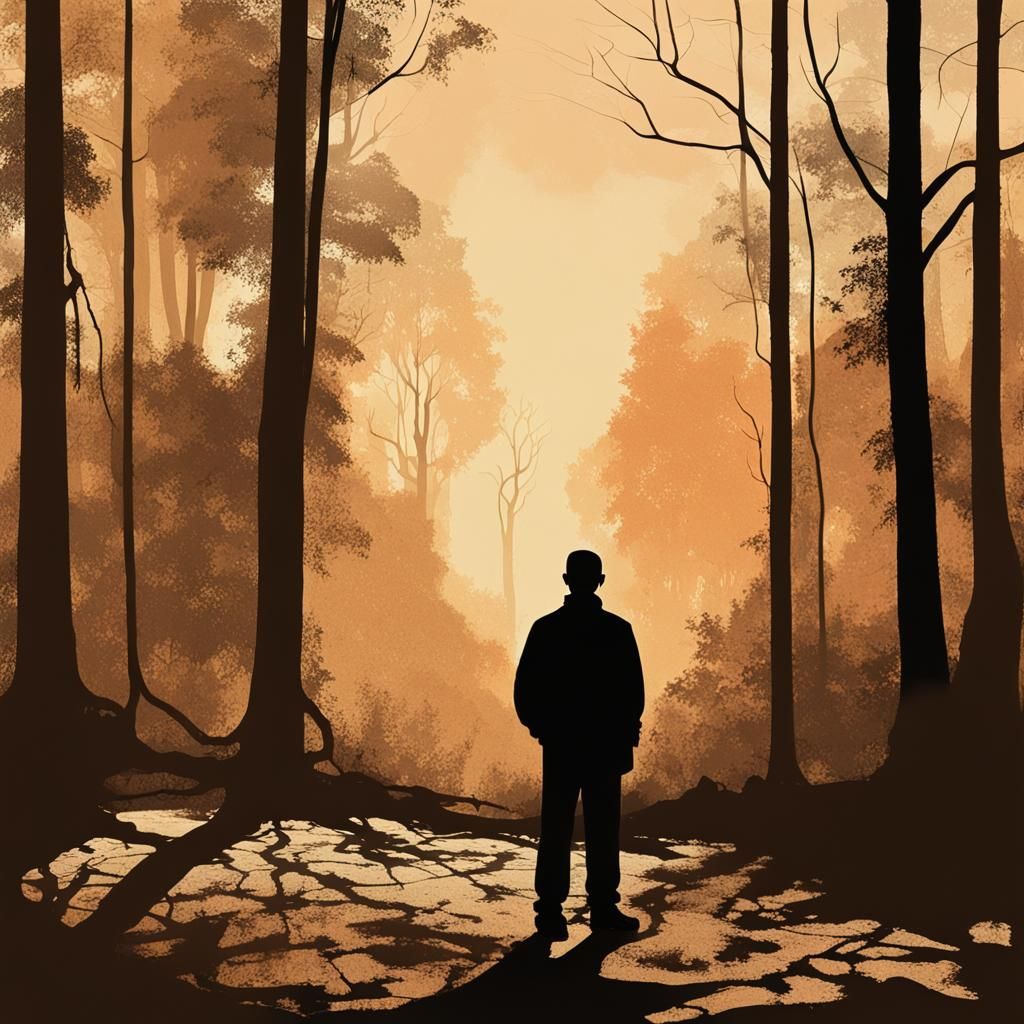 Skinhead Silhouette in Woods: Nostalgic Magical Realism