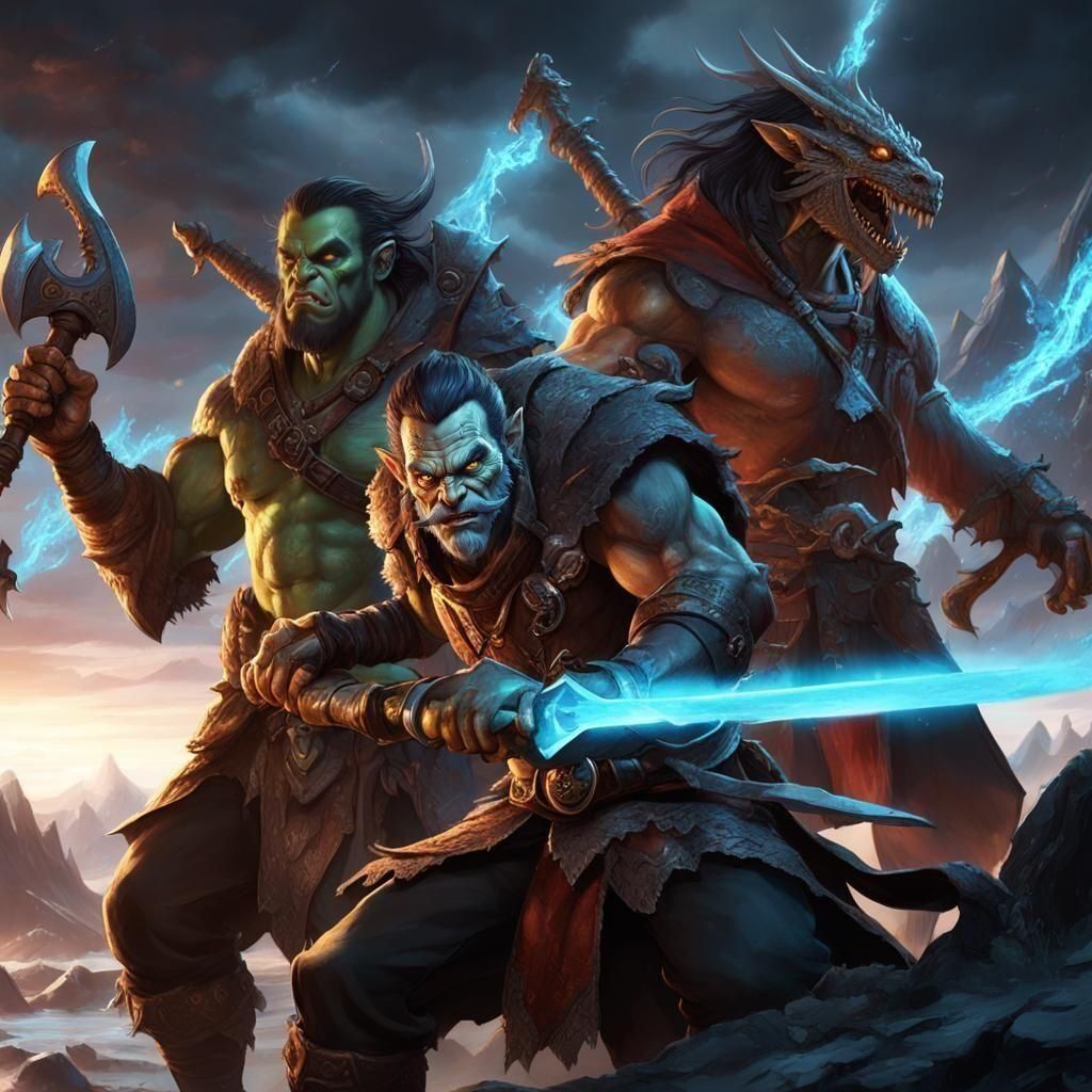 a group of 3 adventurer, the one in the front is a thief rog...