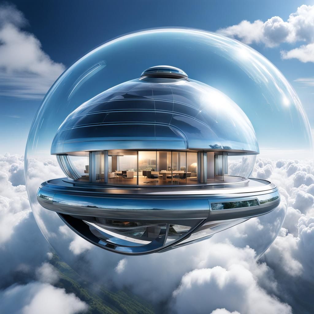 spaceship house emerging from clouds AI Generated Artwork NightCafe