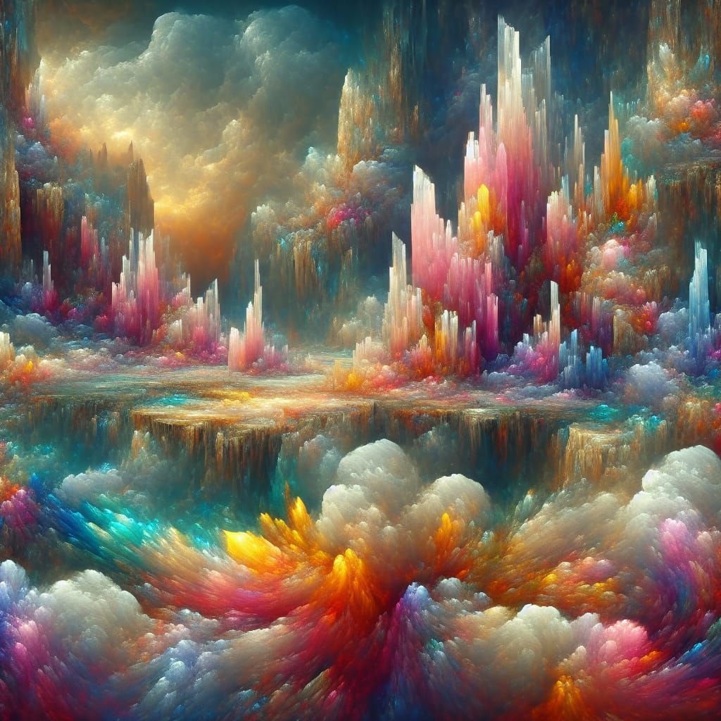 Crystals manifesting life In full pastel  colour paint effec...