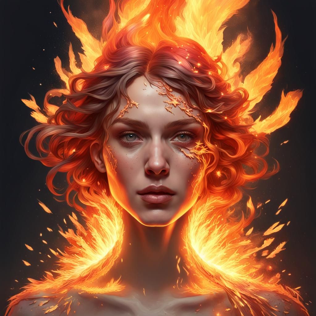 a woman made of exploding fire, fragments of fire - AI Generated ...