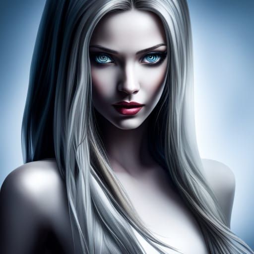 Treacherous girl with beautiful delicate face and big blue e...