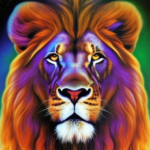 Lion in ultra violet glow