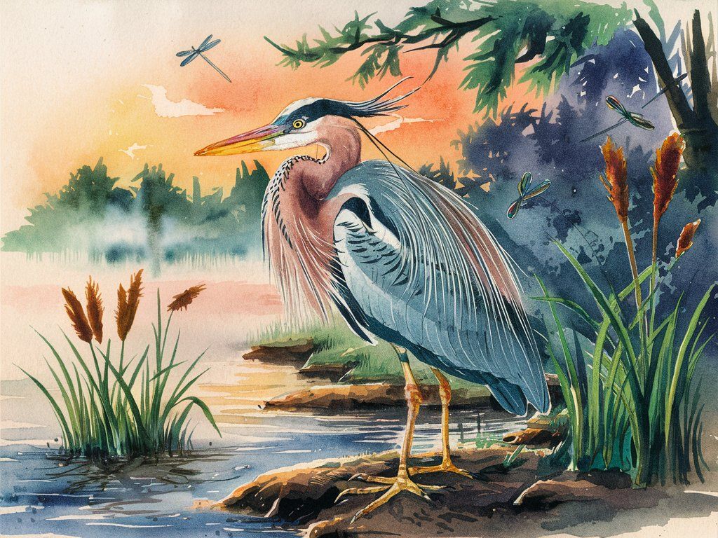 Watercolor painting of a Heron.