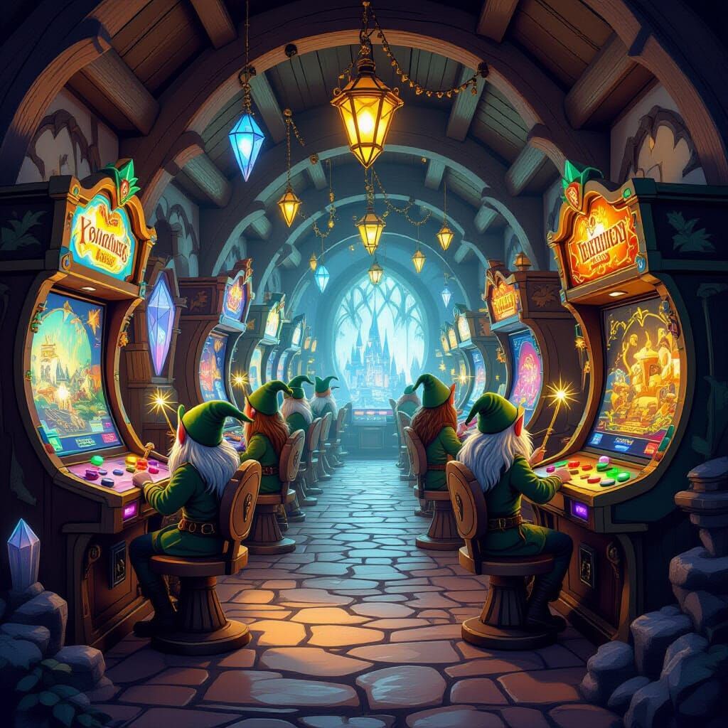 Fantasy Kingdom Arcade

A magical arcade built from spellbound wood and glowing crystals. Joysticks shaped like wands, buttons pulsing like ...