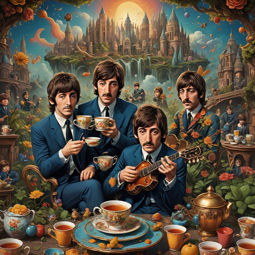 The Beatles in a cup of tea in a dream from yesterday