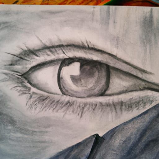 a whispering eye done in charcoal and water colors