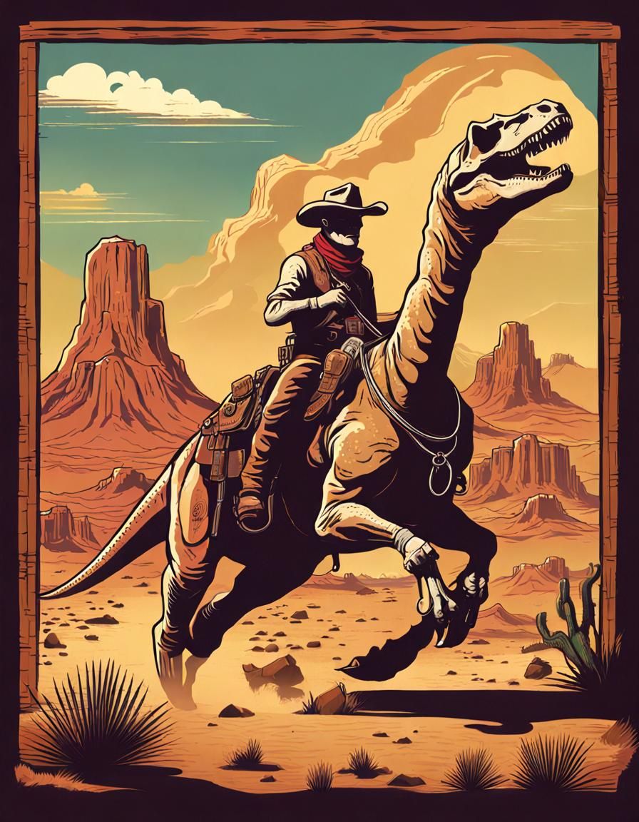 Cowboy riding a dinosaur horse - AI Generated Artwork - NightCafe Creator