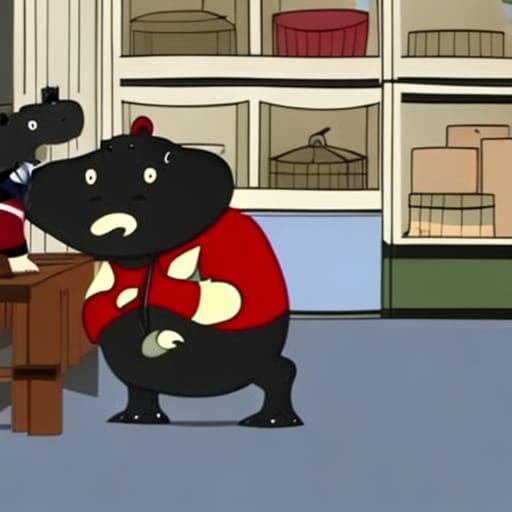 In an animal supermarket, a kind hippo advises animal buyers...