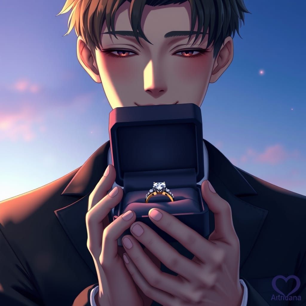 A guy holding an engagement ring in a box