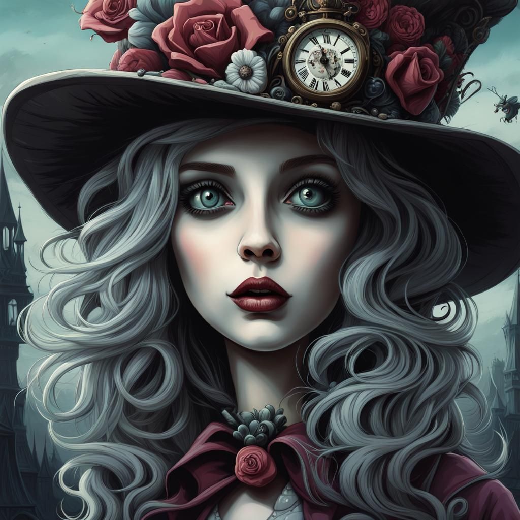 alice in zombieland, front view, style of Tim Burton, Glenn ...