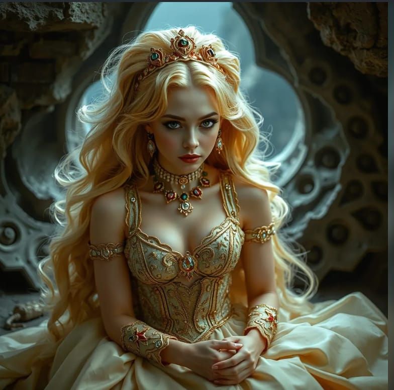 Portrait d’une princesse ou reine féerique dans un style fantasy baroque