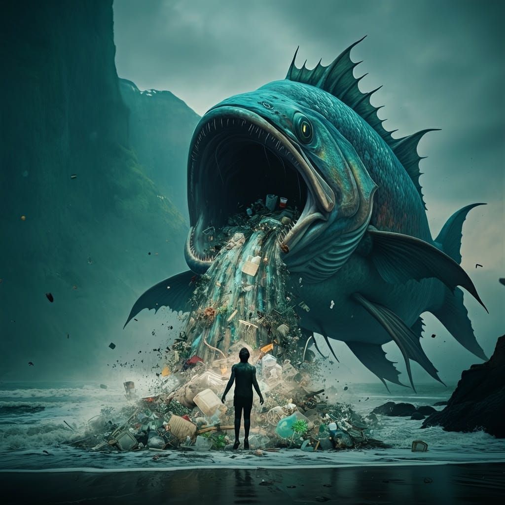 Gigantic Sea Monster Unleashes Vibrant Chaos on the Beach