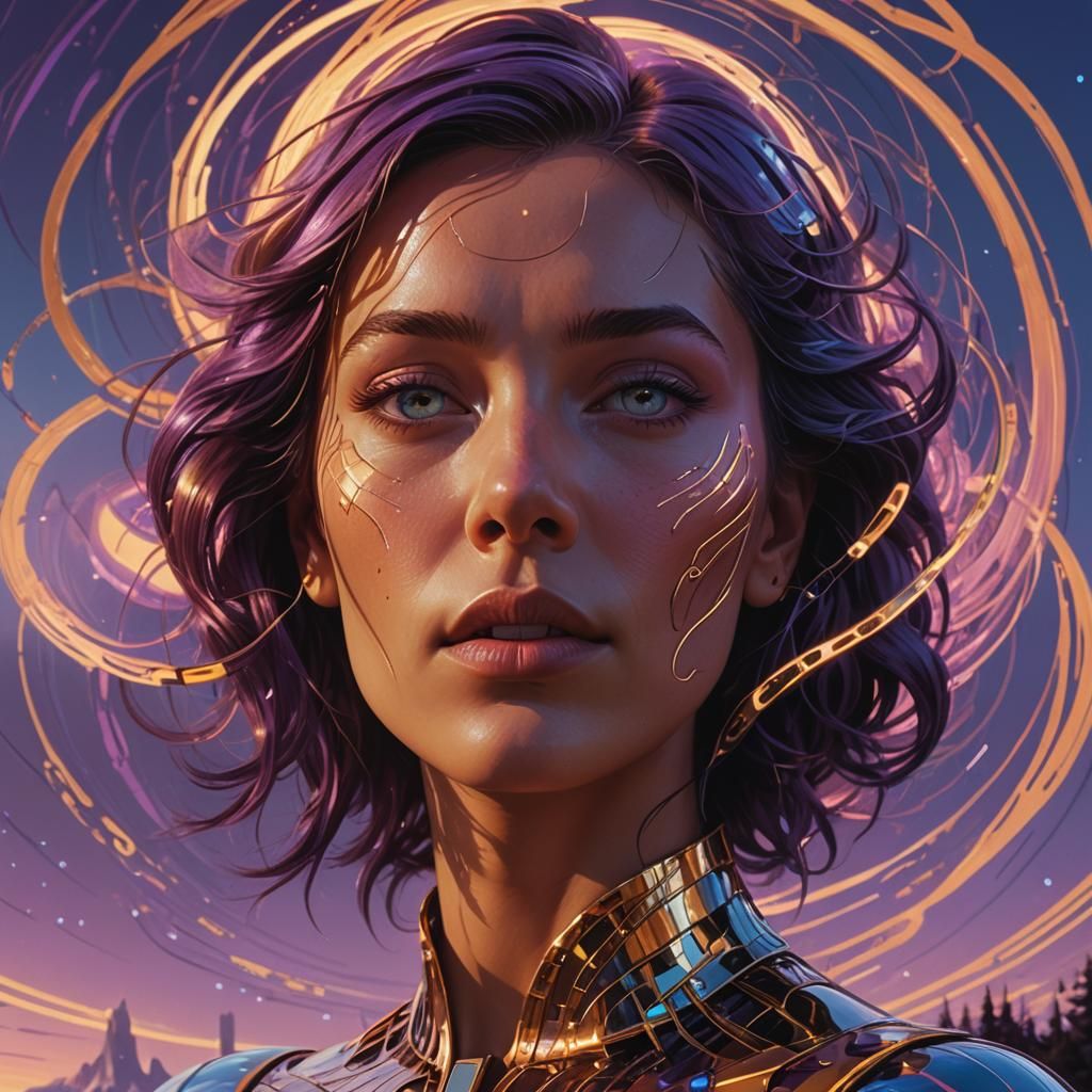Woman's Face Reflecting Radio Waves in Sci-Fi Style