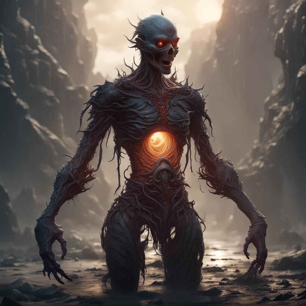 a humanoid entity with a hole in its stomach