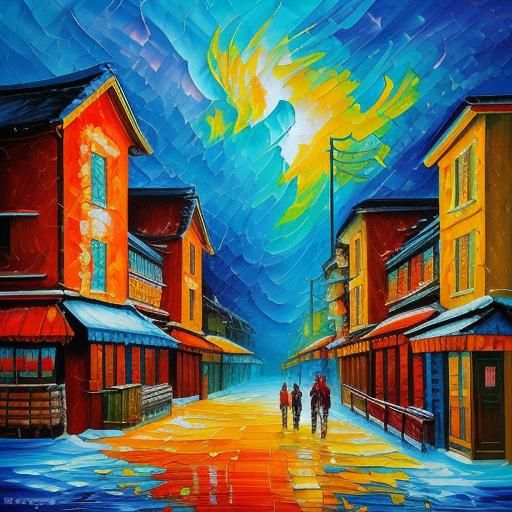 Blue Dragon in Synthwave Neo-Impressionist Style