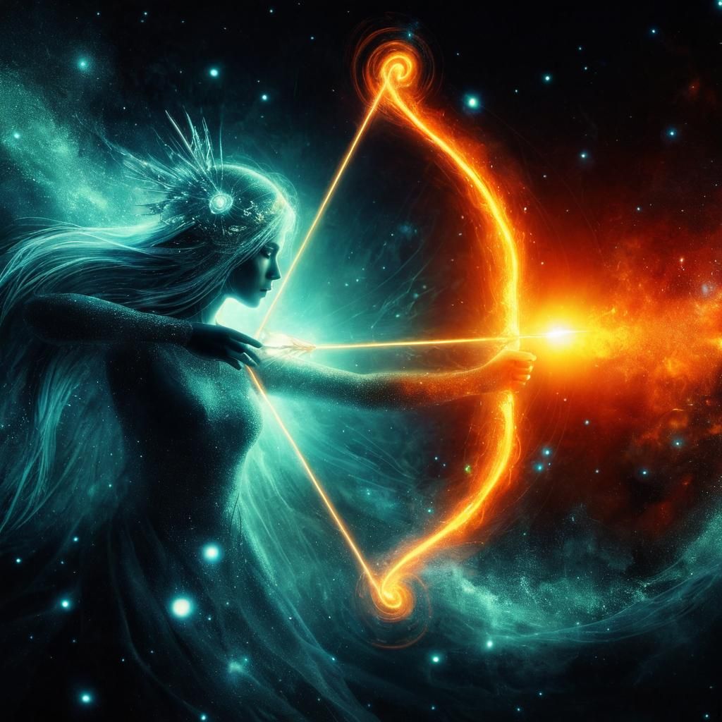 An ethereal archeress with light bow and arrow  by @Alan Elsam