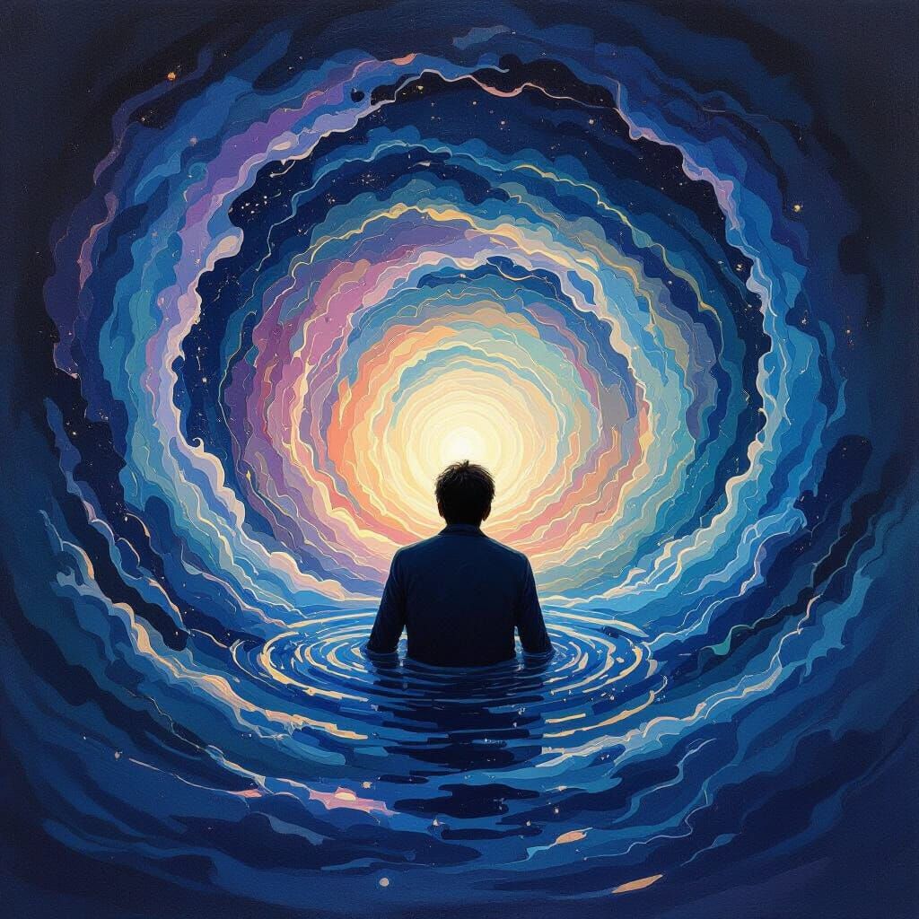 Surreal Figure Dissolving Into Abstract Vortex