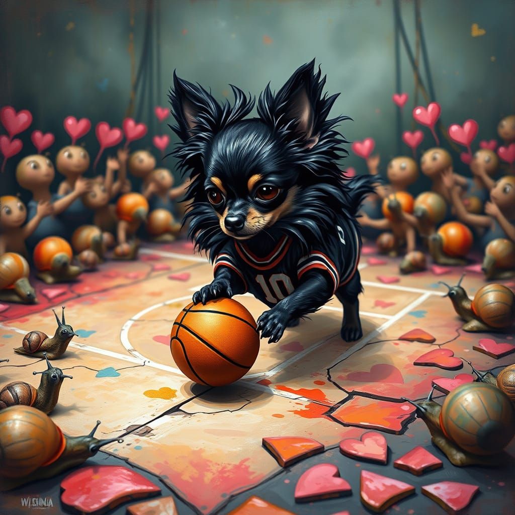 Chihuahua Plays Basketball on Heart Court, Street Art