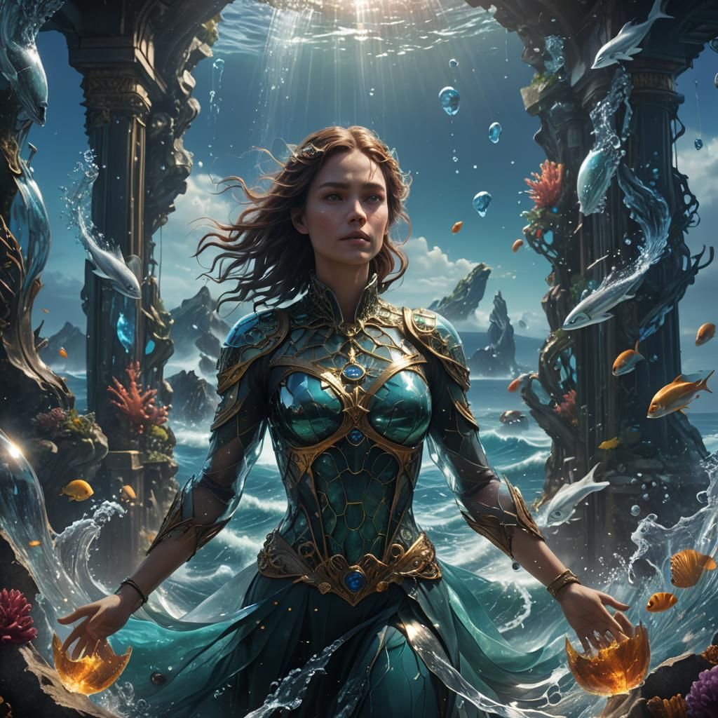 Glass Woman Encasing an Ocean, Detailed Matte Painting