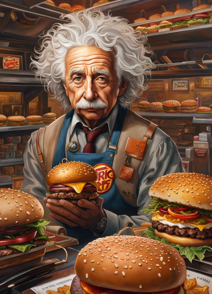 Einstein working at Burger King - AI Generated Artwork - NightCafe Creator