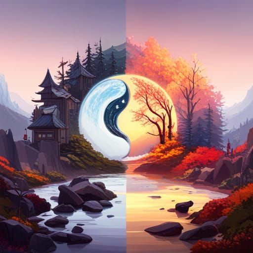 Change of Seasons Yin Yang 2 - AI Generated Artwork - NightCafe Creator