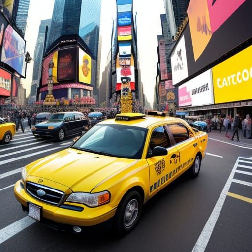 Vibrant Yellow Cab in Times Square, New York City