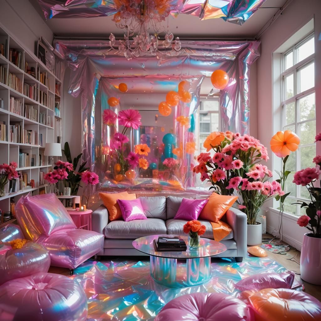 Living Room with Iridescent Cellophane Decor