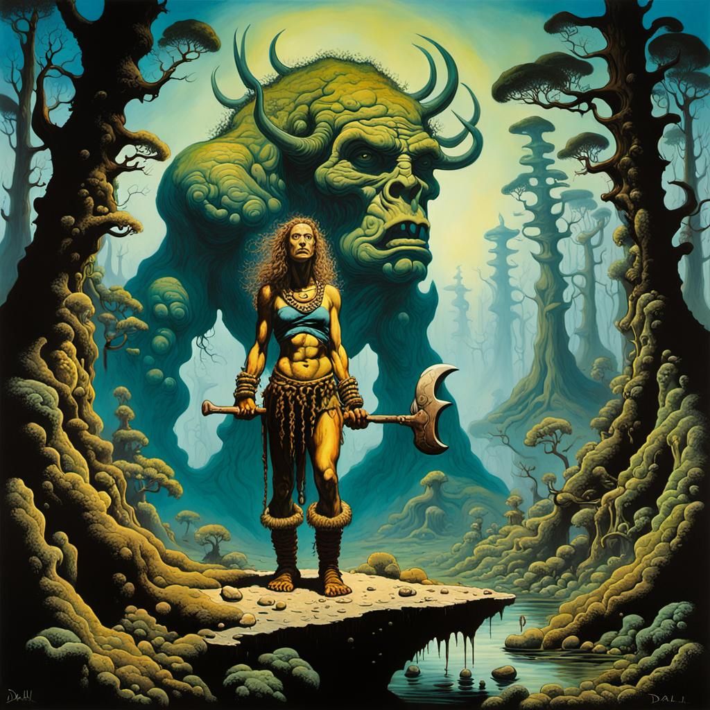 prehistoric female barbarian in the insane forest of halluci...
