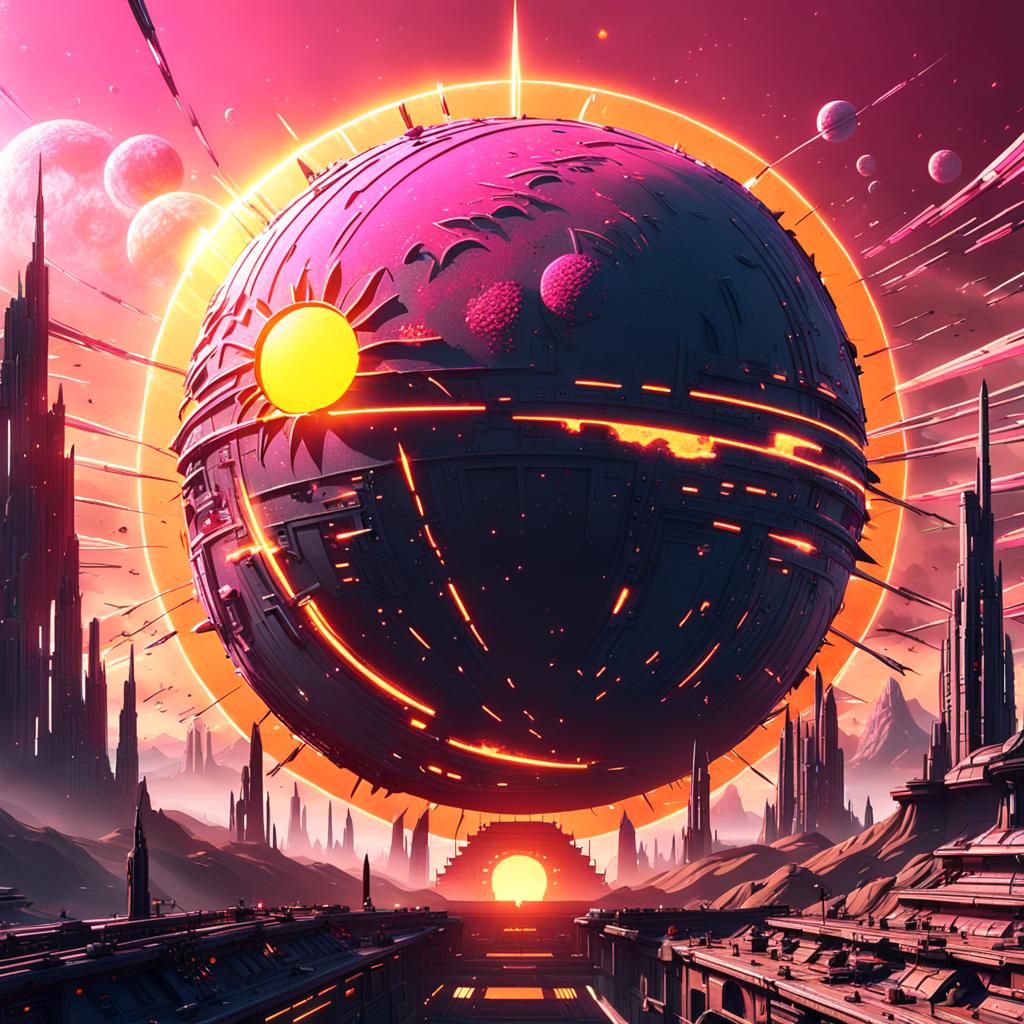 Sci-Fi Pink Sun in Detailed Matte Painting