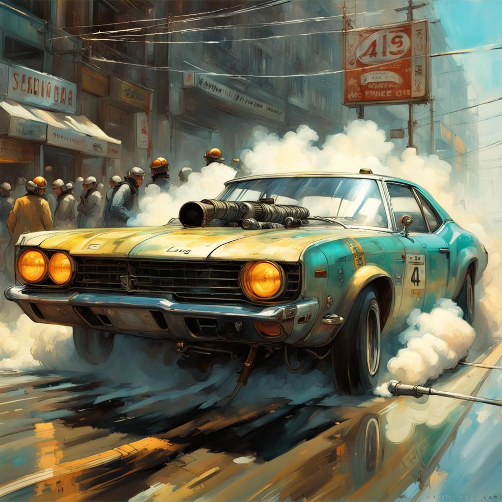 Smoking tires at the start of a drag race  by @Mike Ritchie