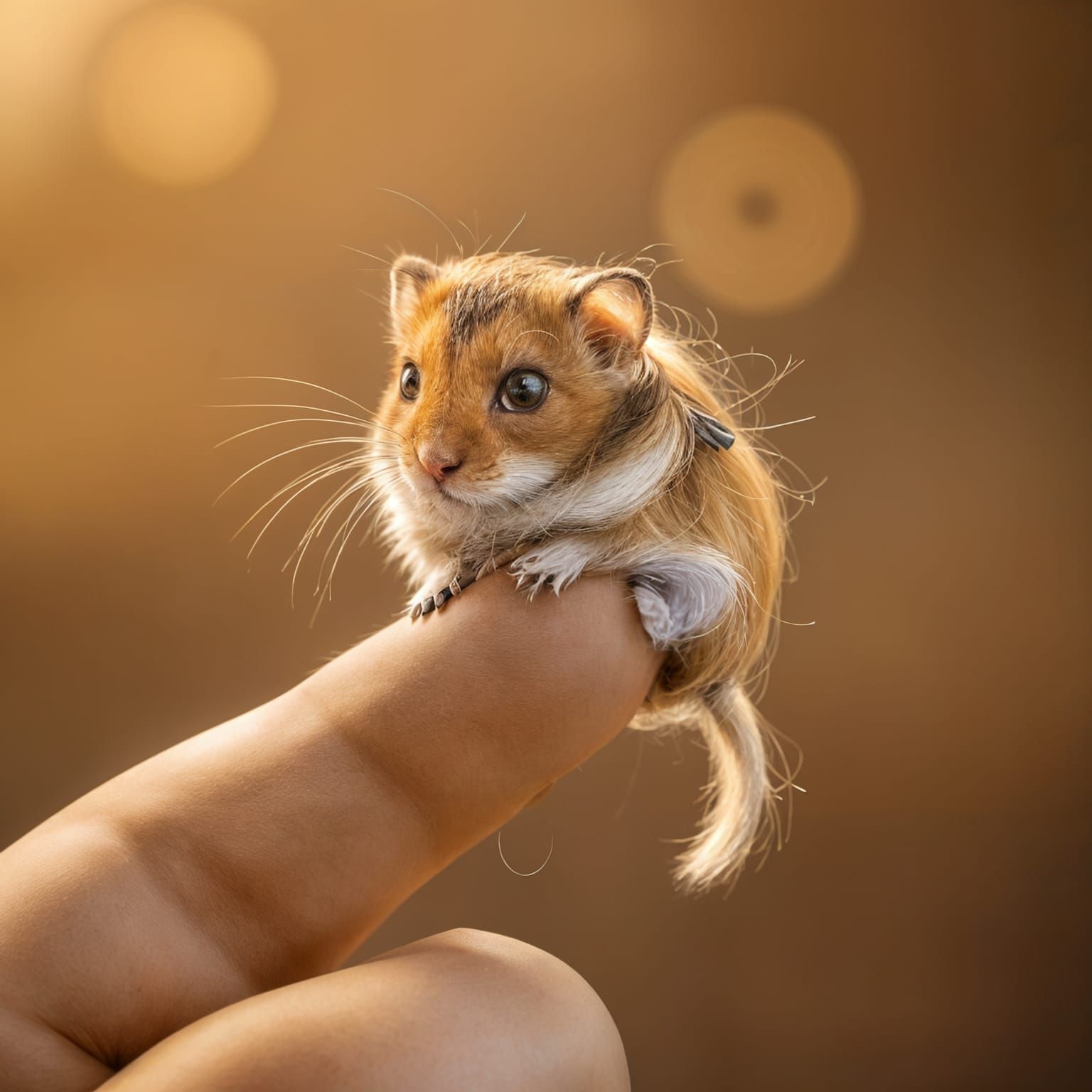 Tiny Hamster Climbs Finger in Hyperrealistic Style