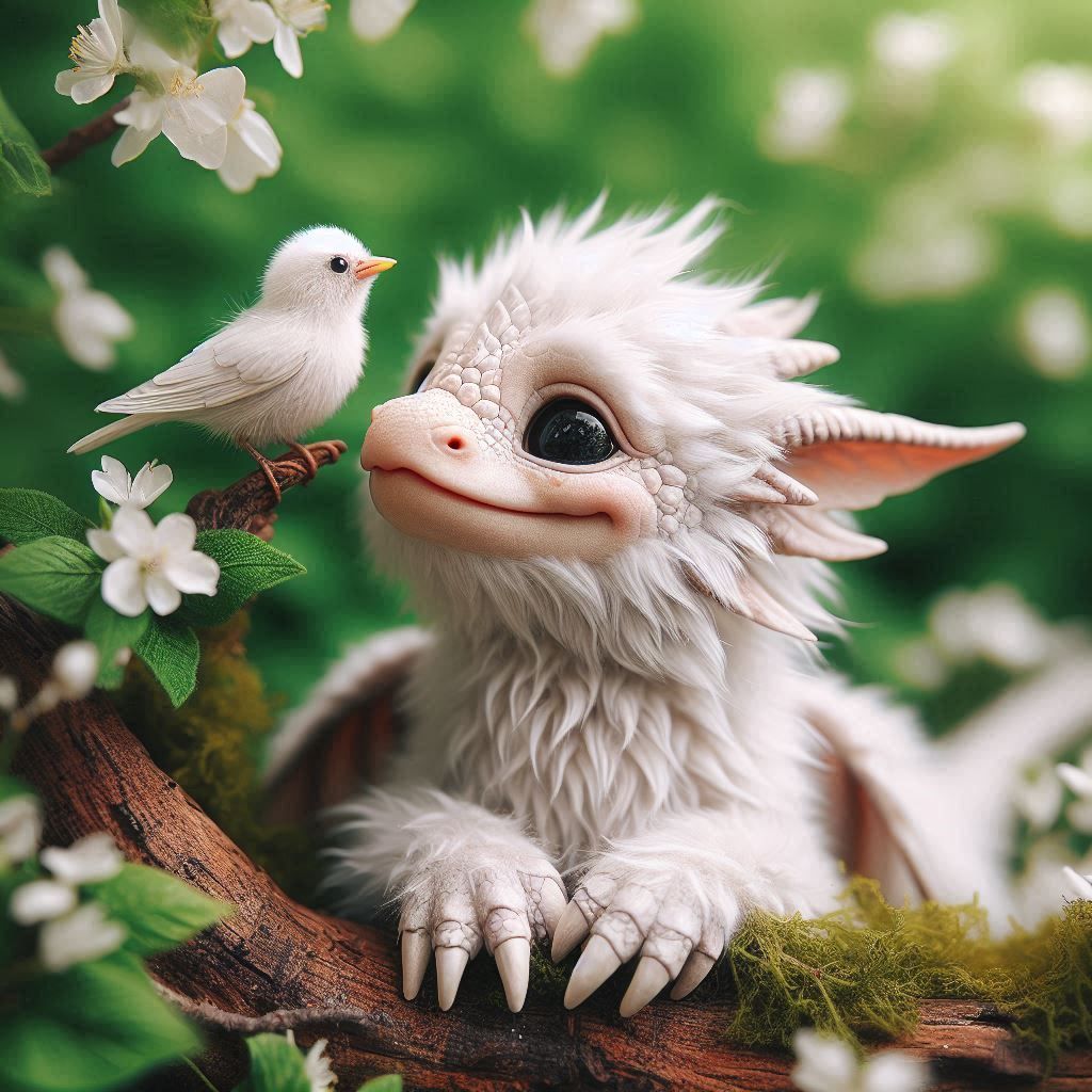 Cute little dragon with bird