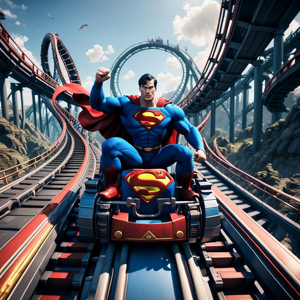 Superman riding a rollercoaster.  by @Suz
