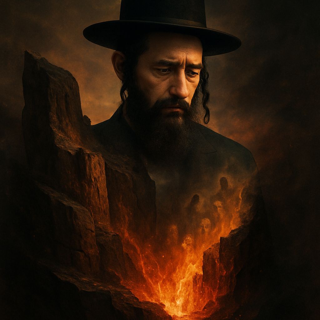 Double Exposure: Hasidic Man and Fiery Landscape