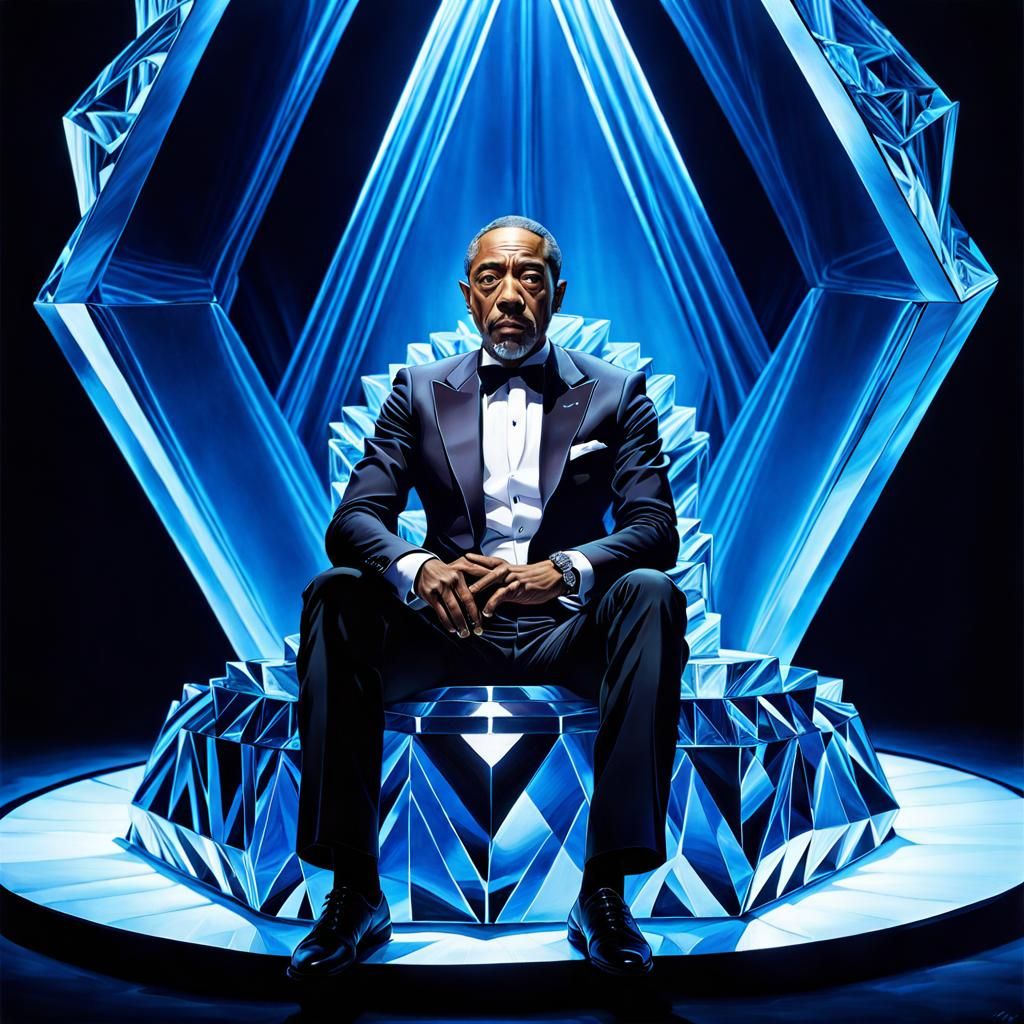 Hyperrealistic Giancarlo Esposito sitting on a Crystal thron...