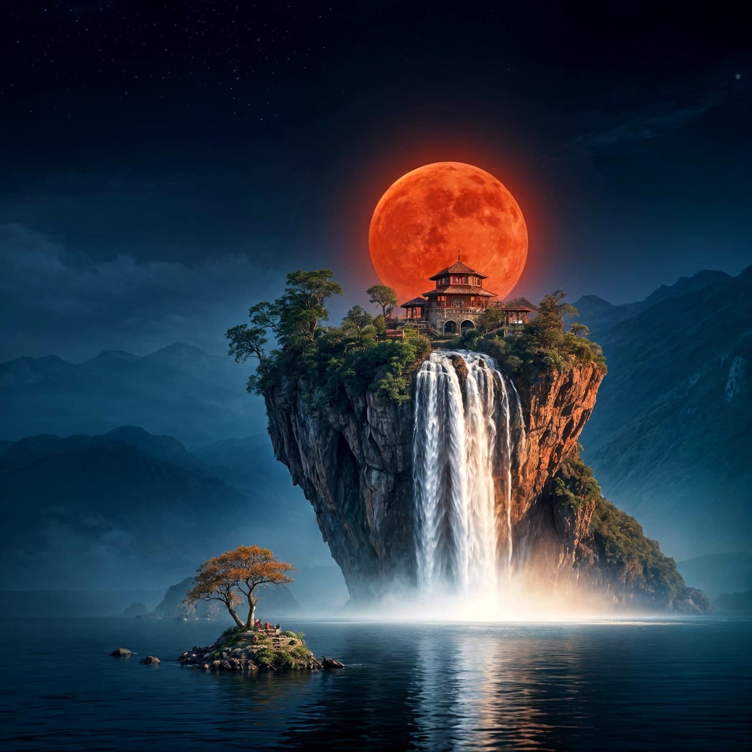 big island red moon waterfall  by @D