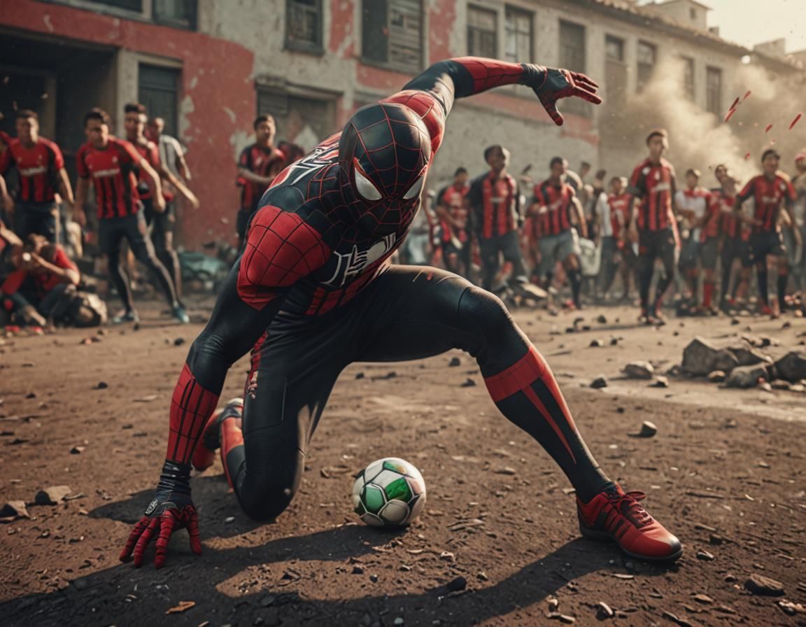Spiderman wearing the flamengo soccer team jersey, dramatic ...