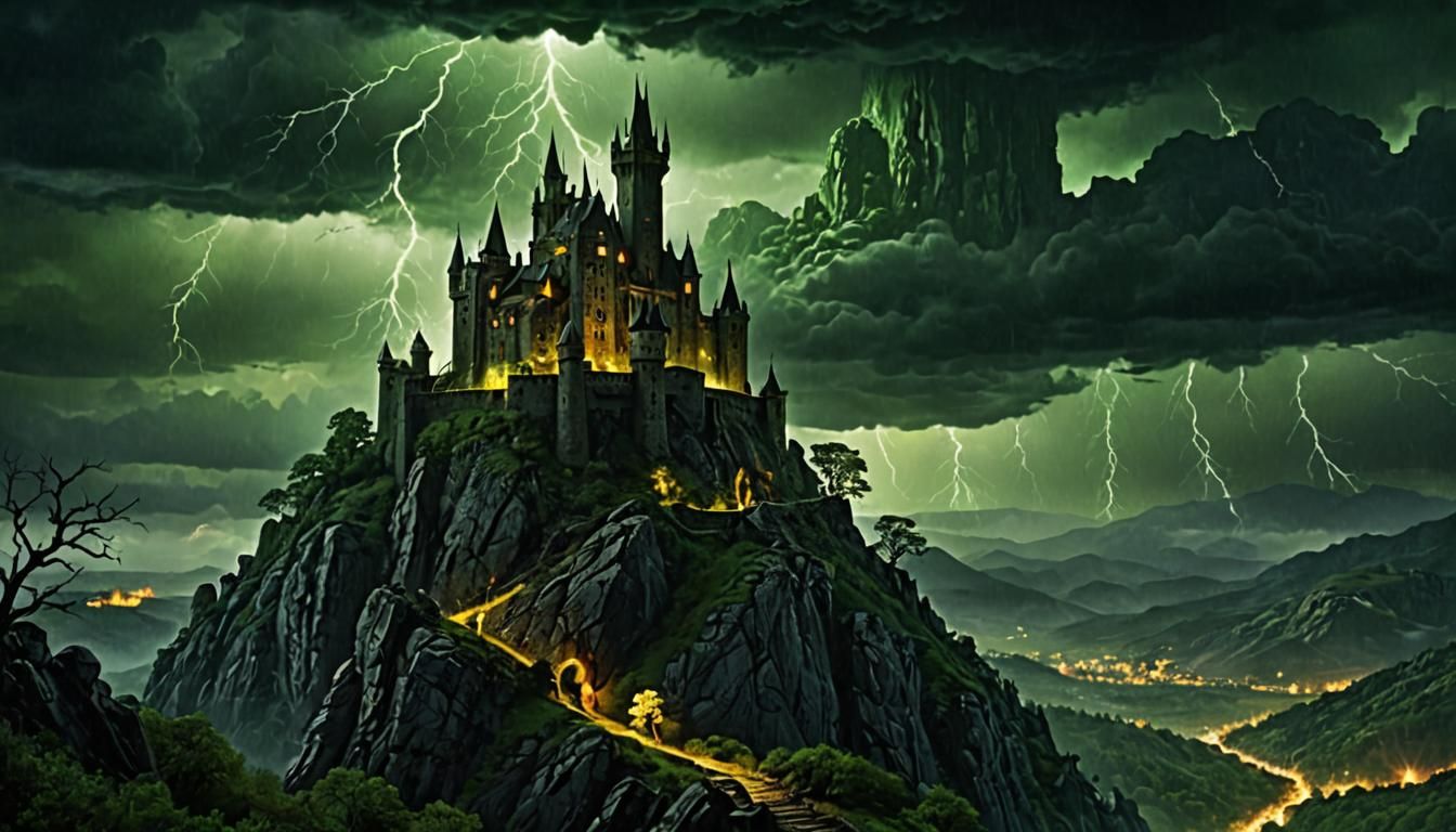 Dark Sorcerer’s Tower in a Stormy Landscape