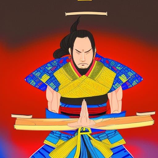 a Samurai meditating in a dojo