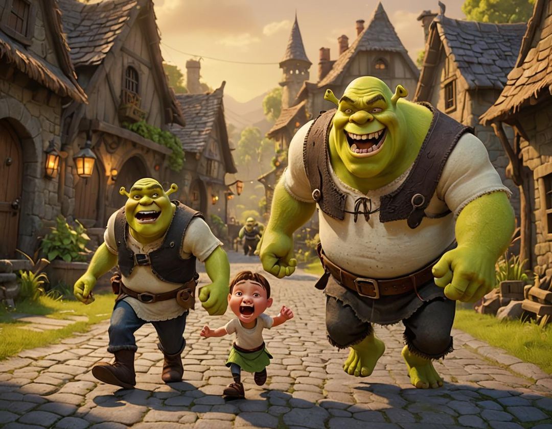 Shrek teaching his ogre child how to be scary, big wide open mouth with ...