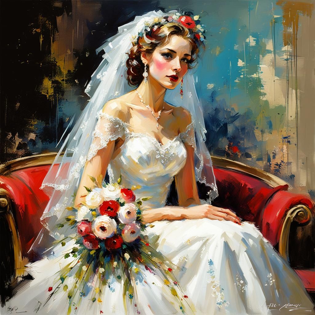 wedding bride in the style of pino daeni