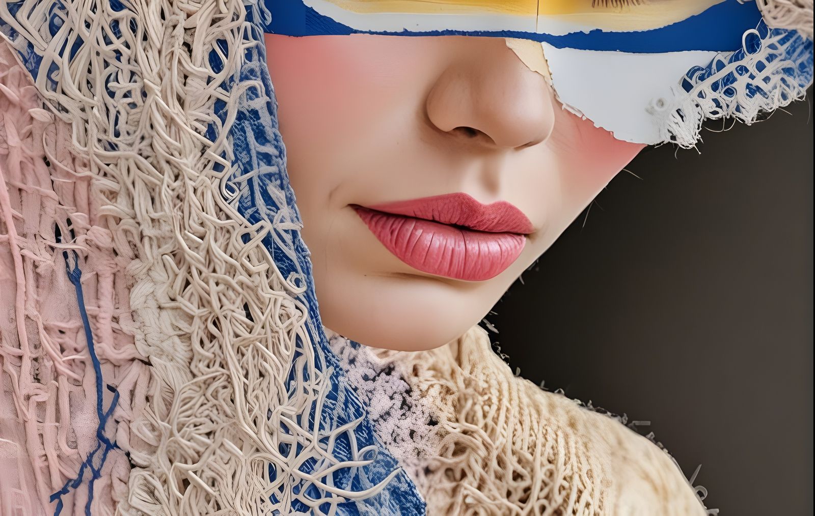 Rembrandt-Inspired Embroidered Portrait in Vibrant Blues and...