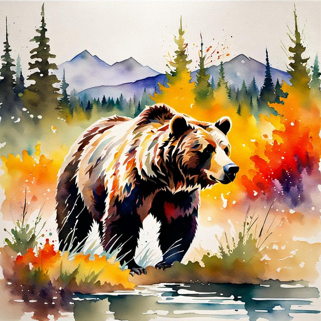 Watercolor Grizzly - AI Generated Artwork - NightCafe Creator