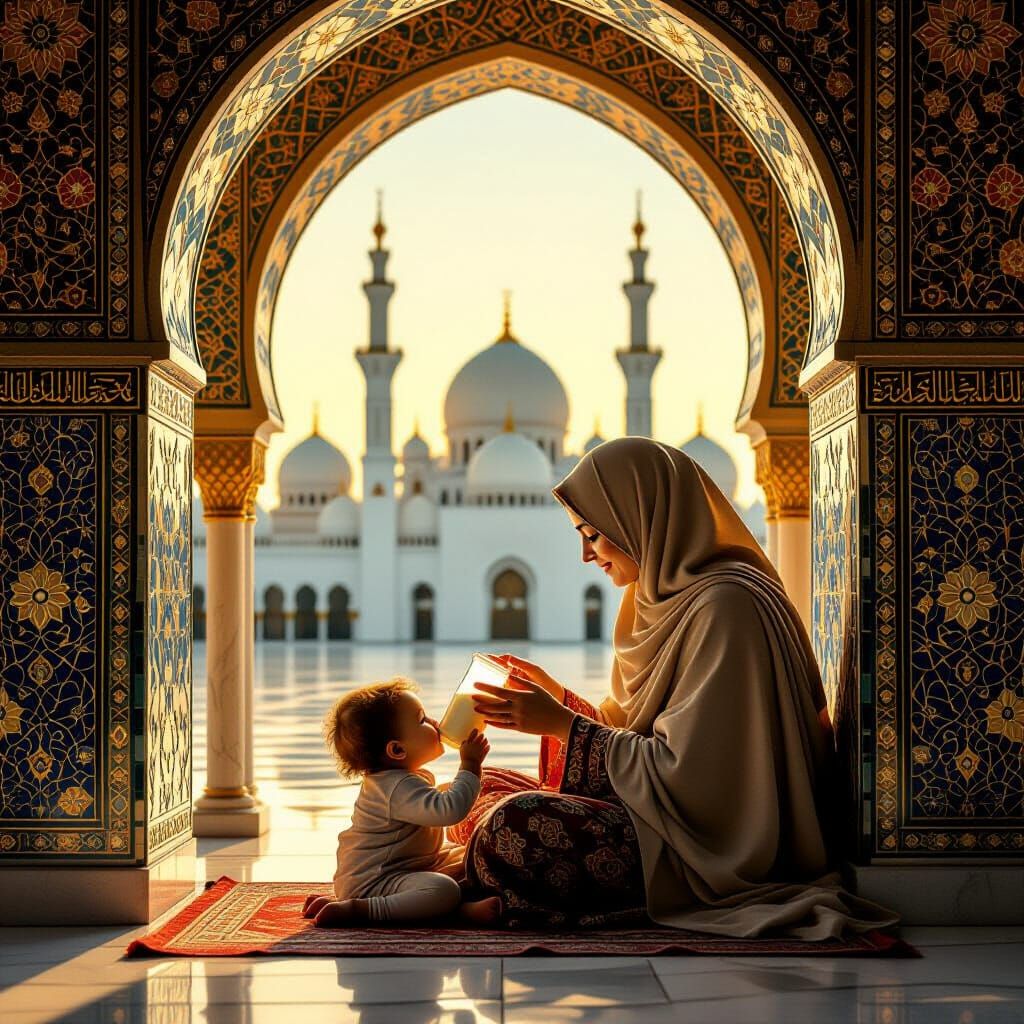 Mother and Child in Mosque Mosaic