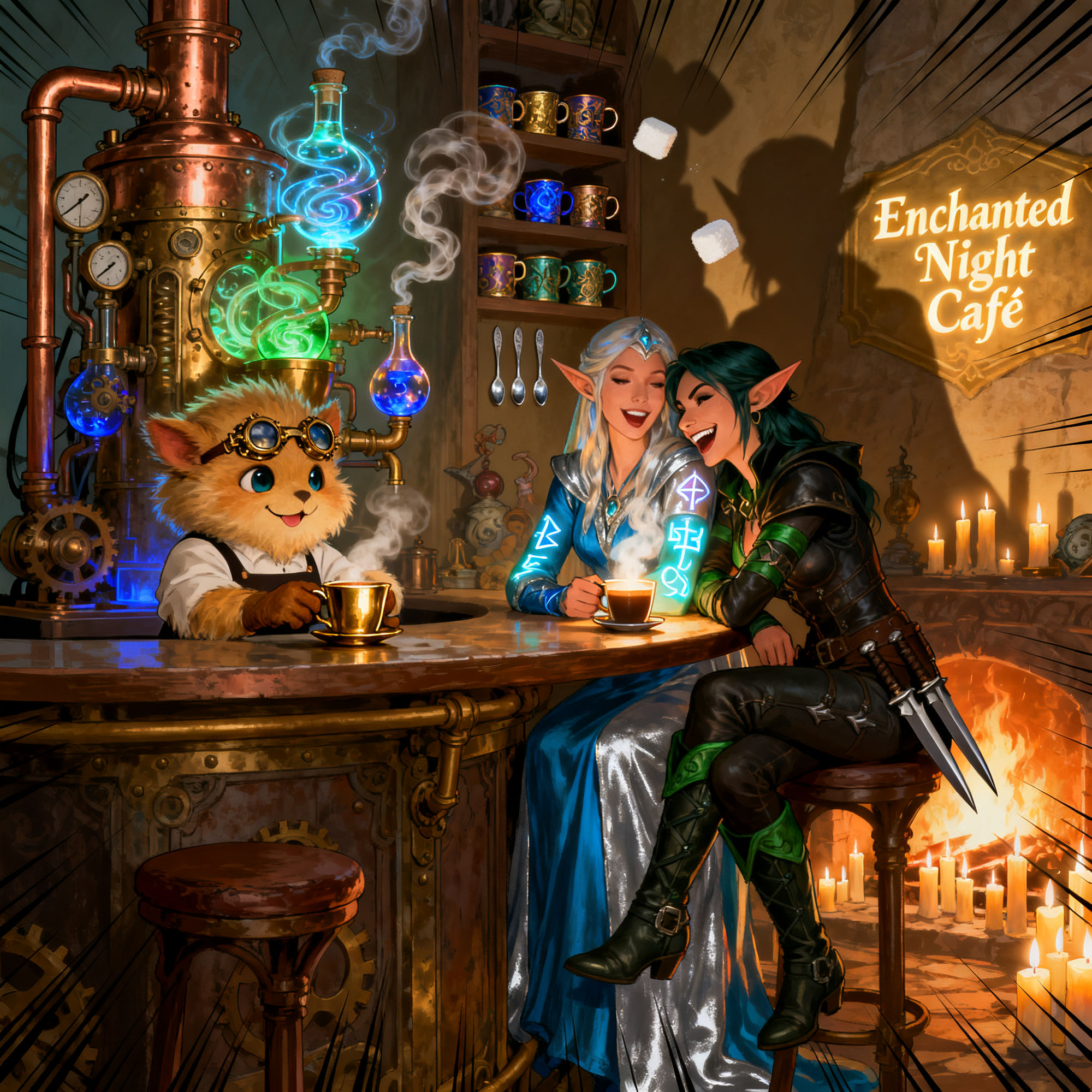 A cosy evening in an enchanted night café.