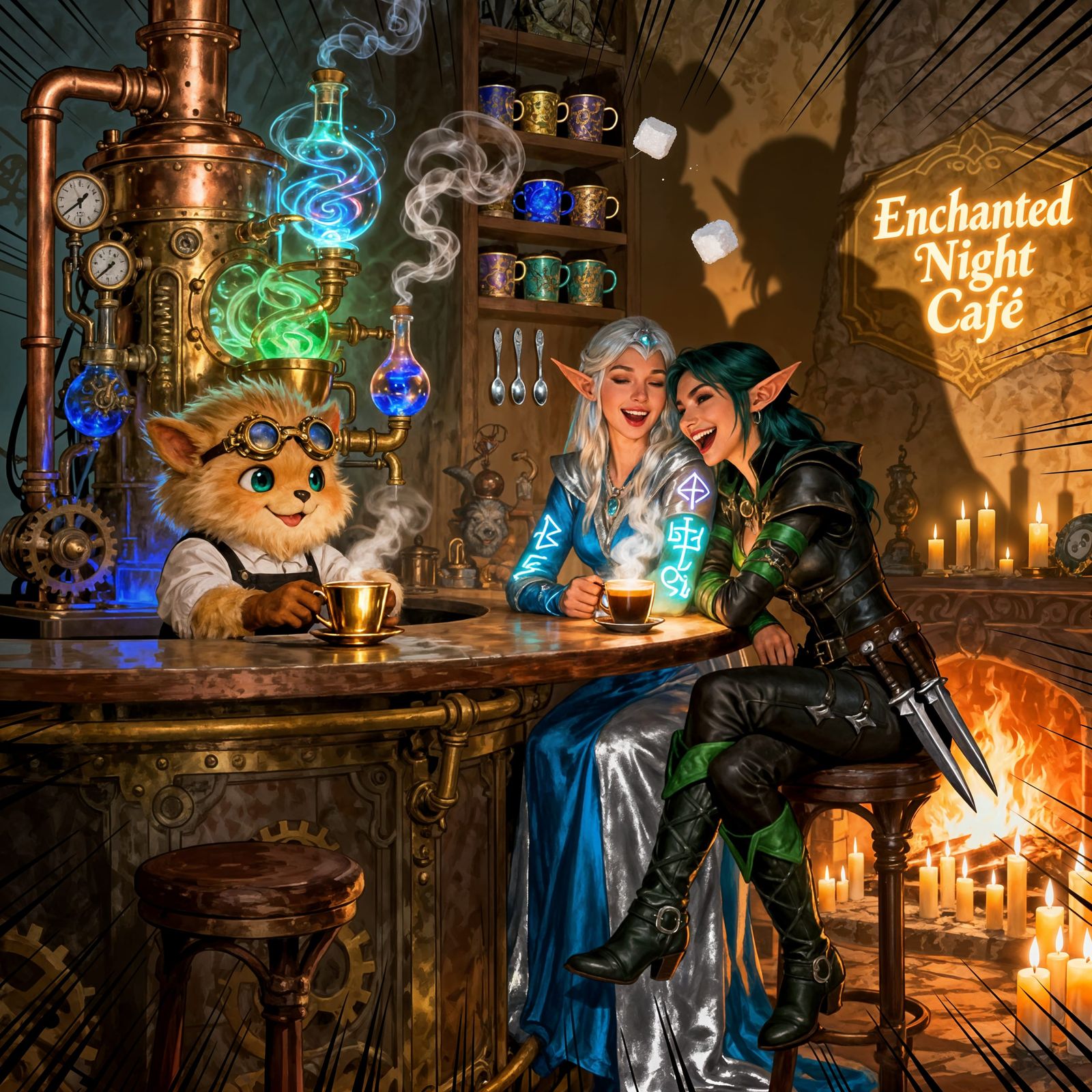 A cosy evening in an enchanted night café.