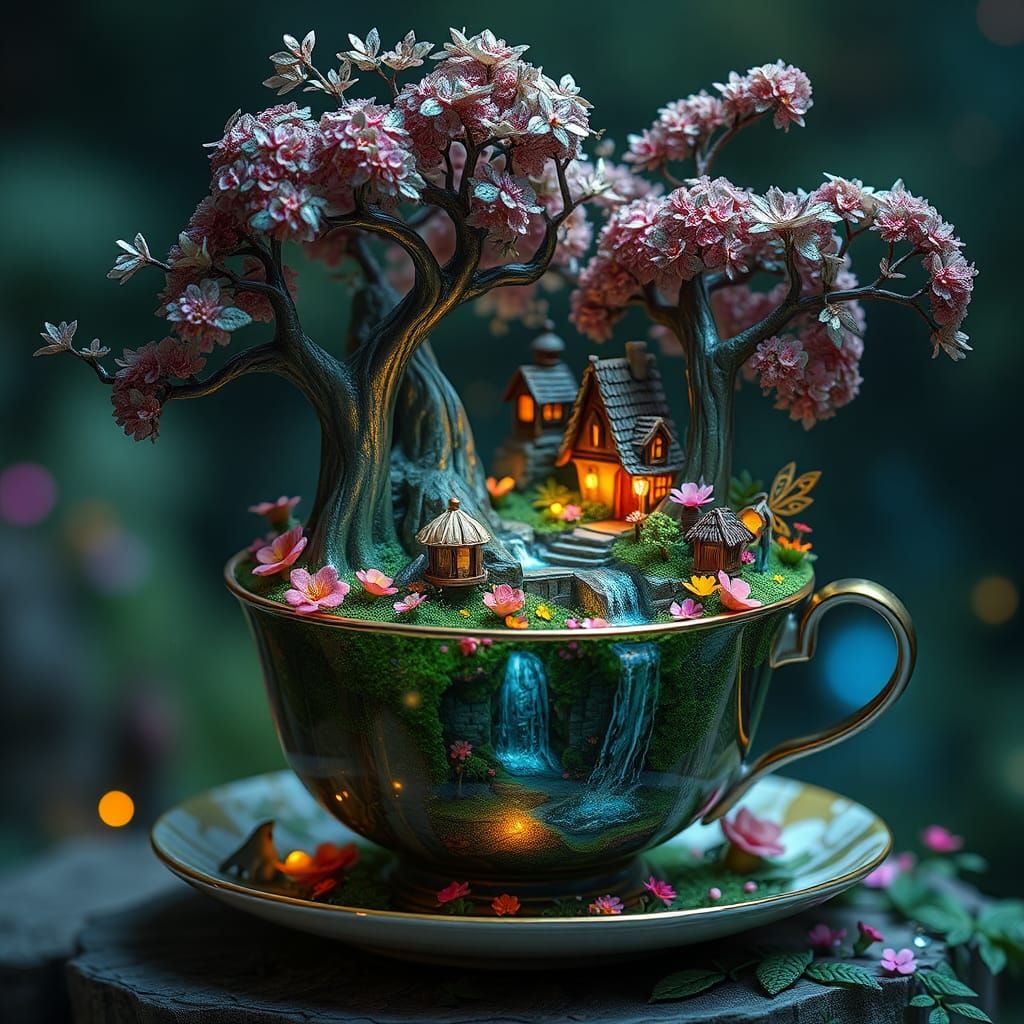 a miniature forest within a teacup