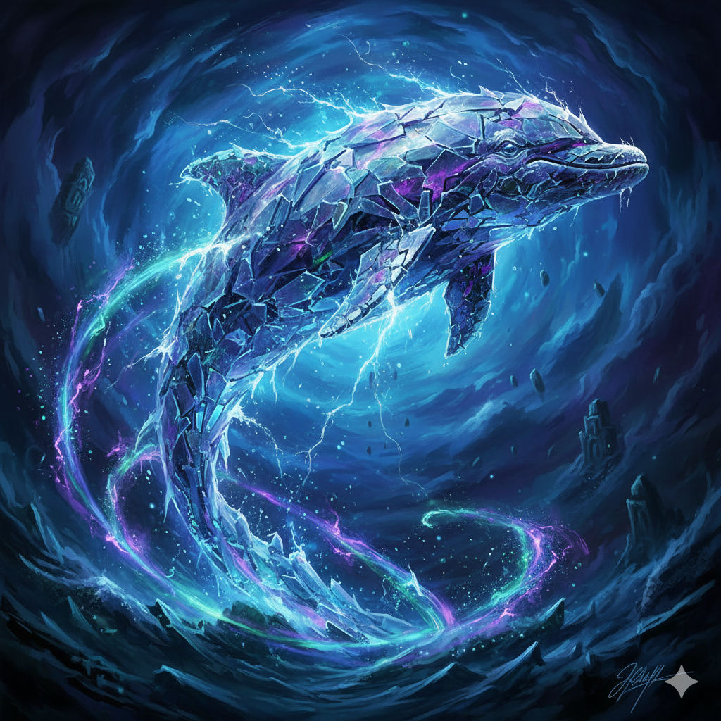 Dolphin made from the shards of glass